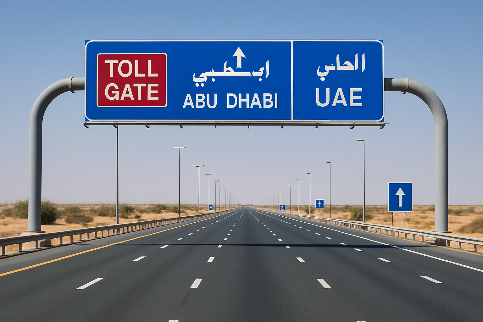 Smooth multi-lane paid road in the UAE with clear signage