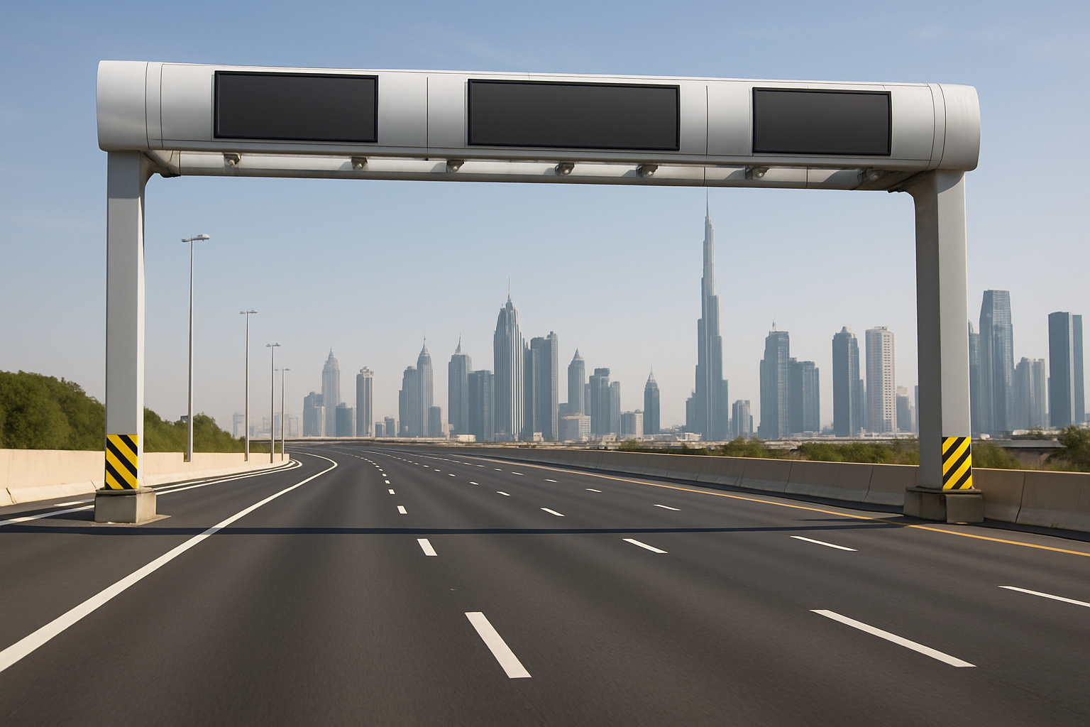 Smooth highway in Dubai with electronic toll gate